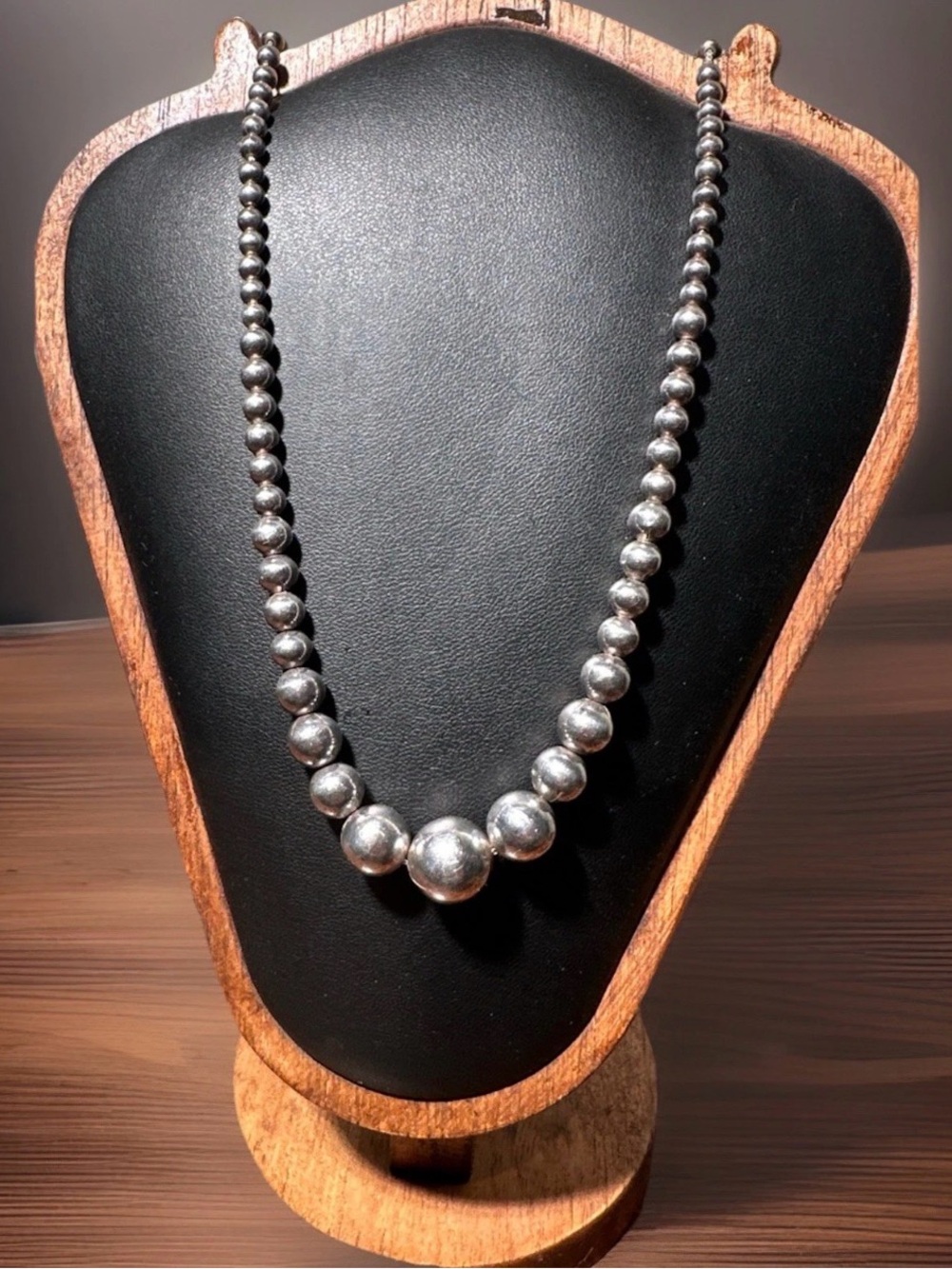 VTG Sterling Silver Graduated Beads AKA Navajo Pearl Necklace 18” 4mm-12mm ITALY